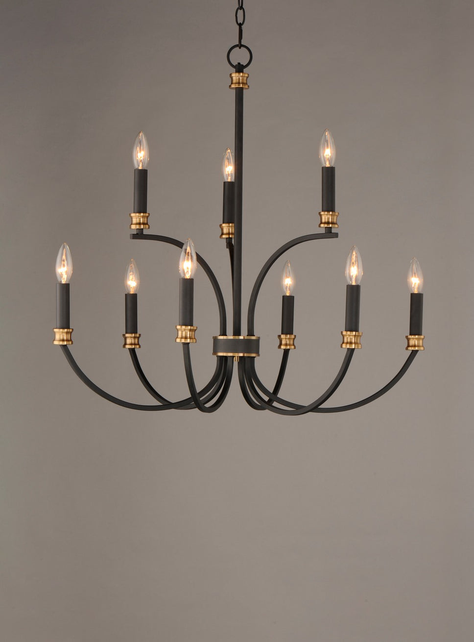 Maxim - 11377BKAB - Nine Light Chandelier - Charlton - Black / Antique Brass