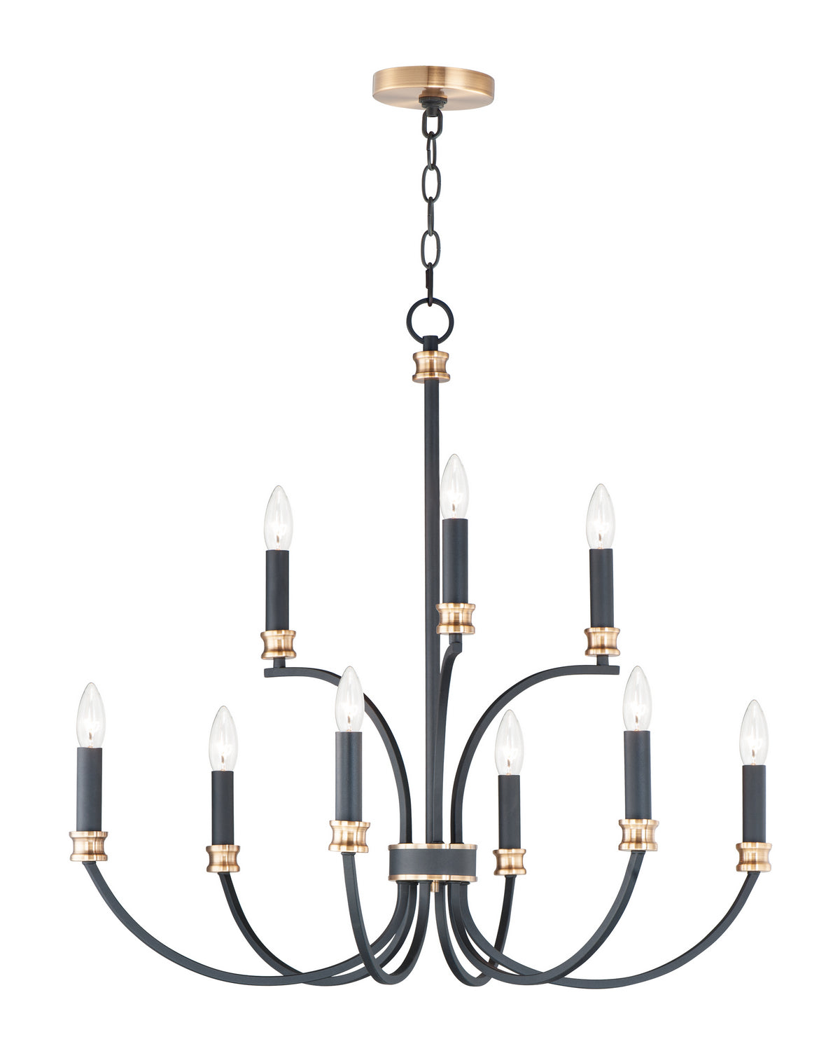 Maxim - 11377BKAB - Nine Light Chandelier - Charlton - Black / Antique Brass