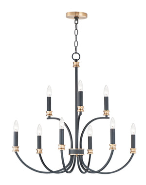 Maxim - 11377BKAB - Nine Light Chandelier - Charlton - Black / Antique Brass