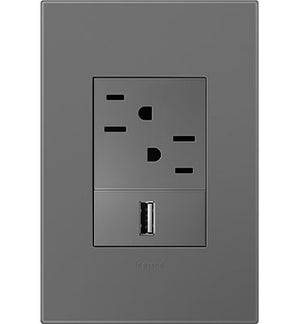 Legrand - AWP1G3MG4 - One-Gang-Plus Screwless Wall Plate with Microban - adorne - Magnesium