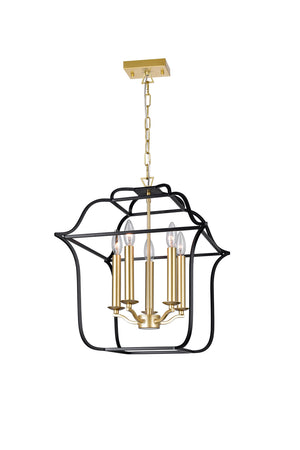 CWI Lighting - 1223P16-5-602 - Five Light Chandelier - Tudor - Satin Gold & Black