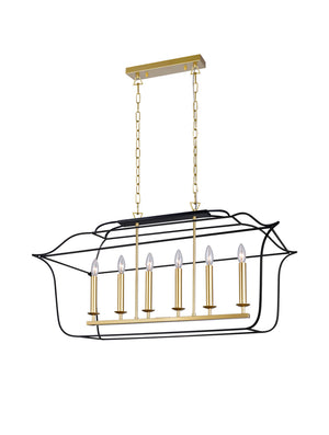 CWI Lighting - 1223P36-6-602 - Six Light Island/Pool Table Chandelier - Tudor - Satin Gold & Black