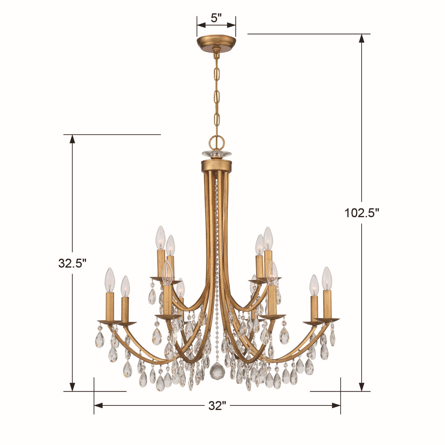 Crystorama - 8829-GA-CL-MWP - 12 Light Chandelier - Bridgehampton - Antique Gold