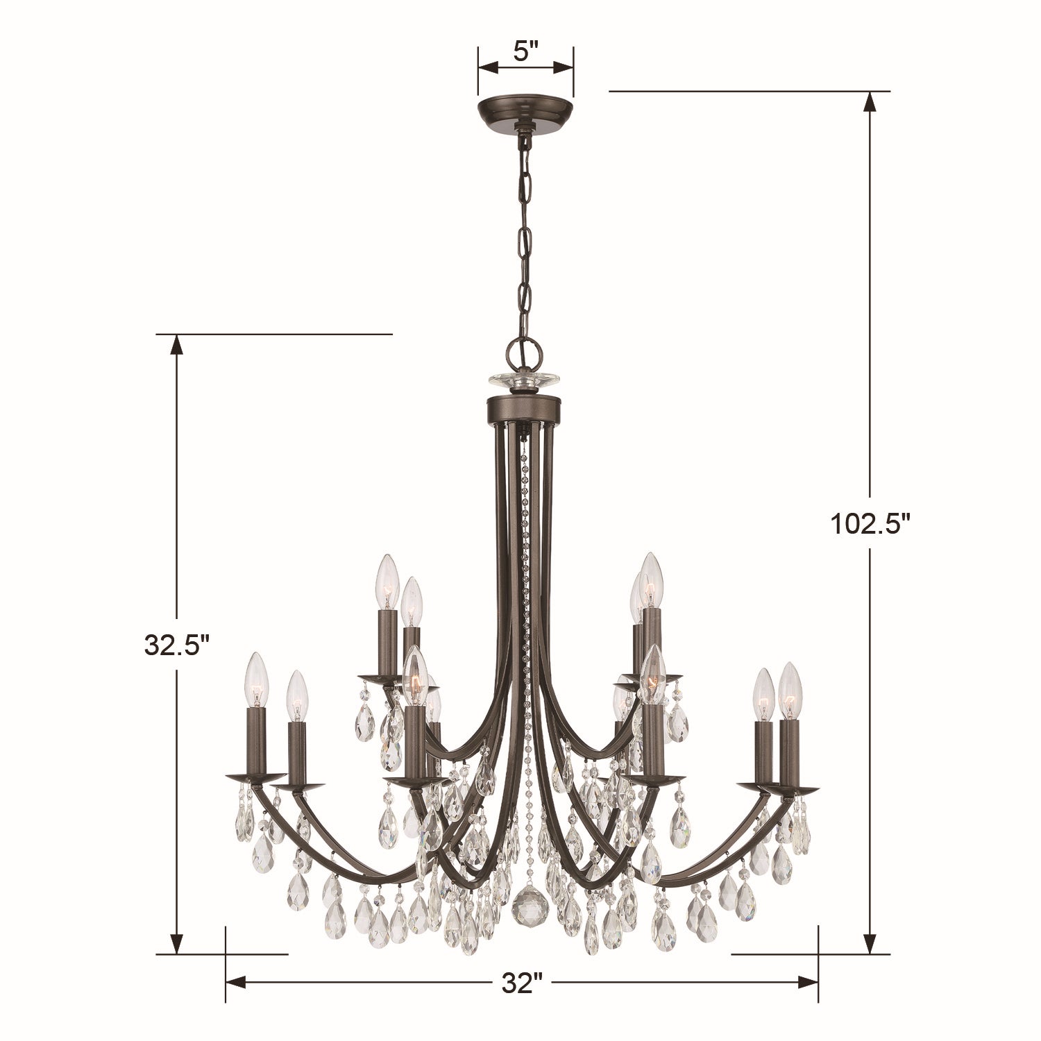 Crystorama - 8829-VZ-CL-MWP - 12 Light Chandelier - Bridgehampton - Vibrant Bronze