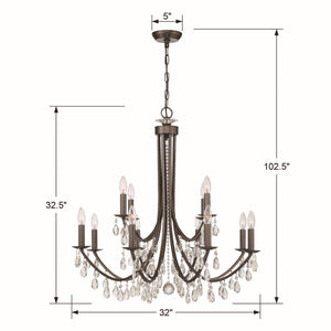 Crystorama - 8829-VZ-CL-MWP - 12 Light Chandelier - Bridgehampton - Vibrant Bronze