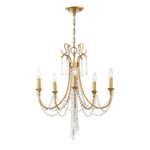 Crystorama - ARC-1905-GA-CL-MWP - Five Light Chandelier - Arcadia - Antique Gold