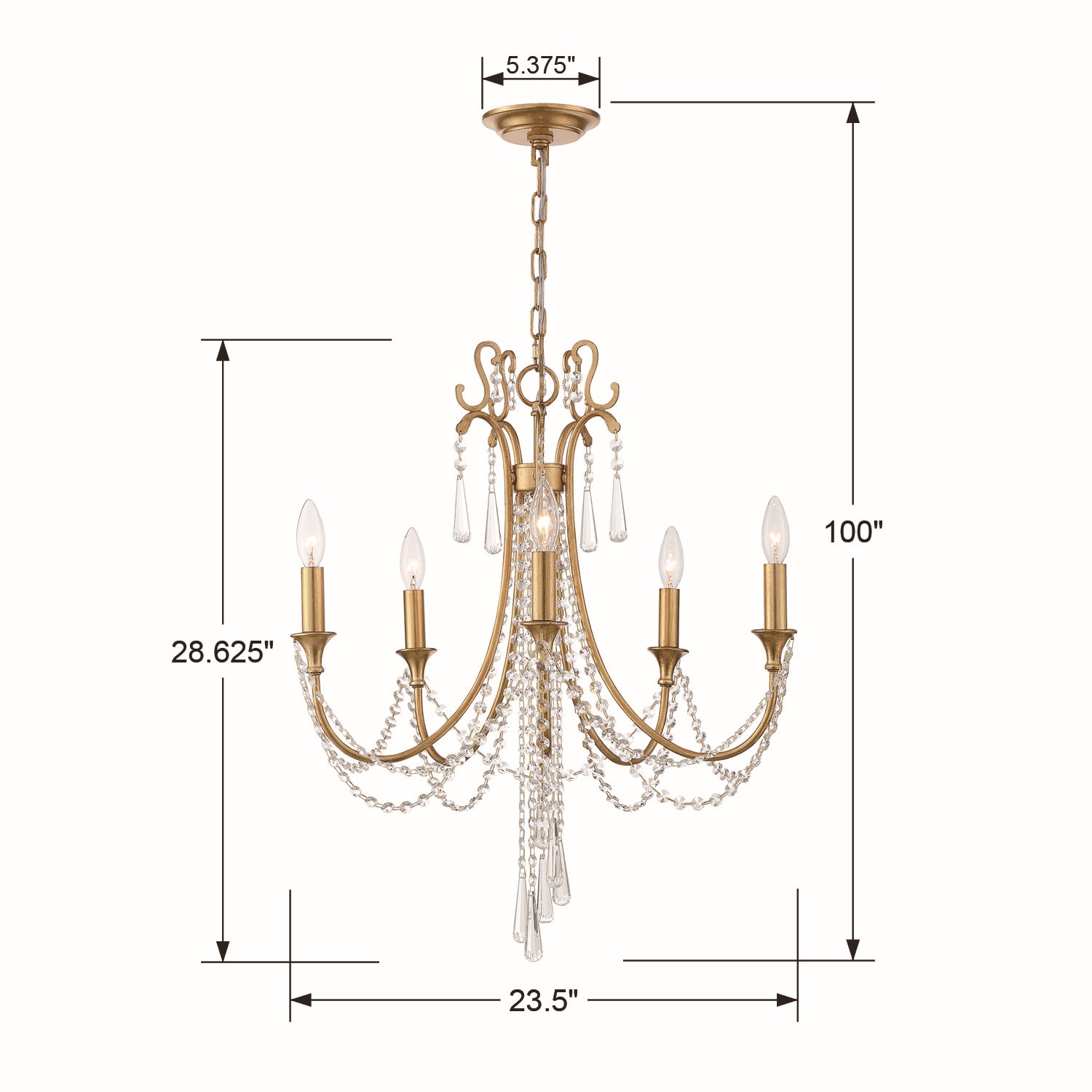 Crystorama - ARC-1905-GA-CL-MWP - Five Light Chandelier - Arcadia - Antique Gold