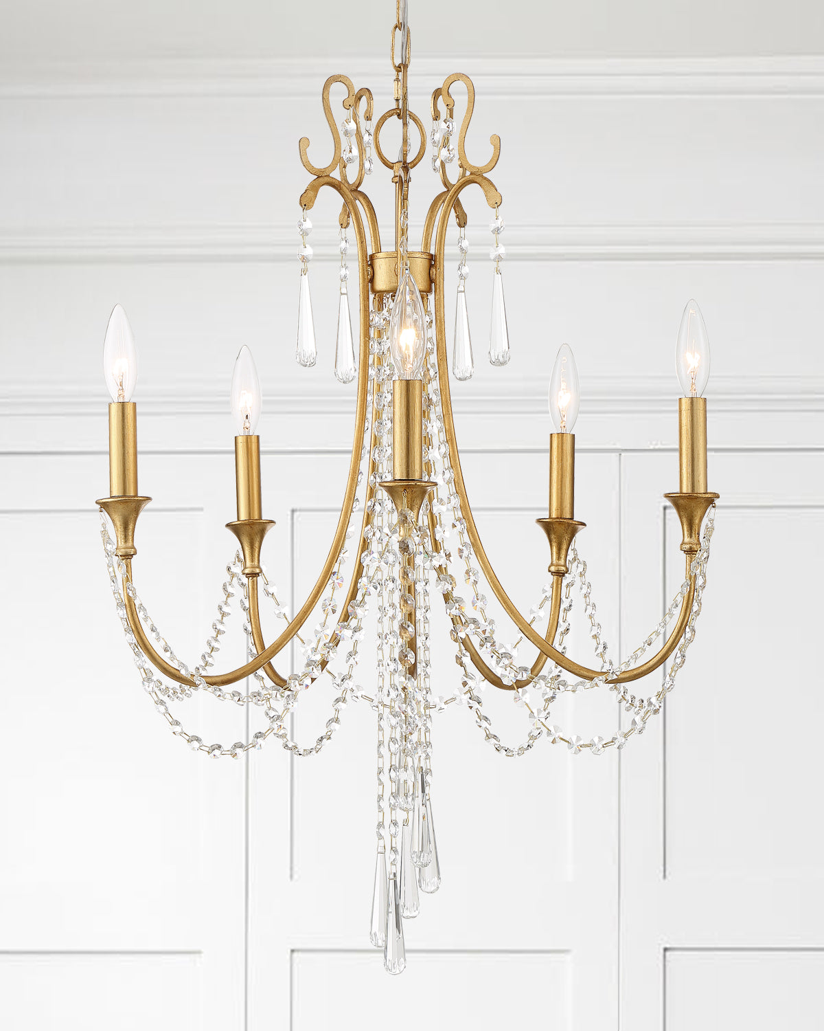 Crystorama - ARC-1905-GA-CL-MWP - Five Light Chandelier - Arcadia - Antique Gold