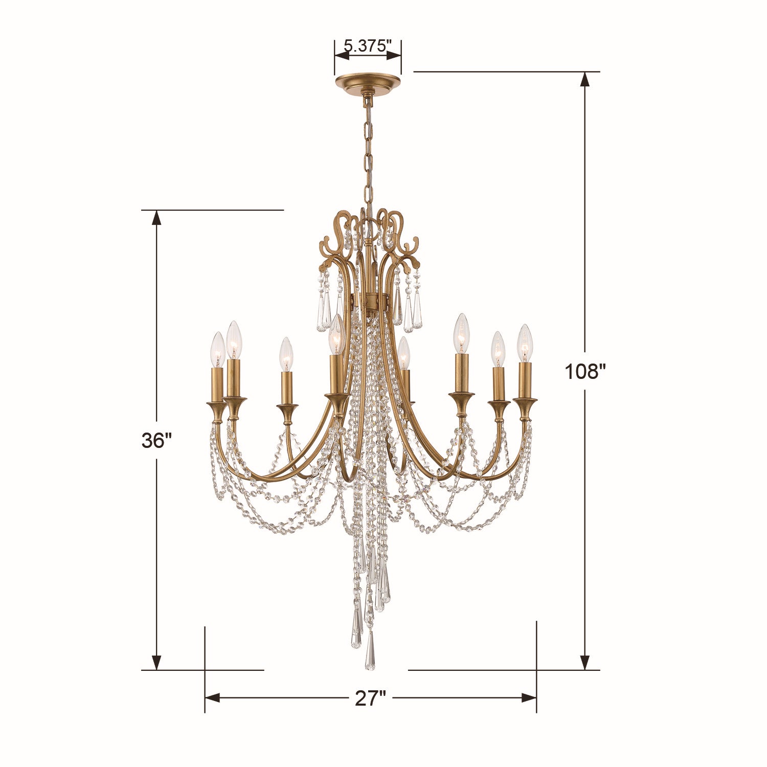 Crystorama - ARC-1908-GA-CL-MWP - Eight Light Chandelier - Arcadia - Antique Gold