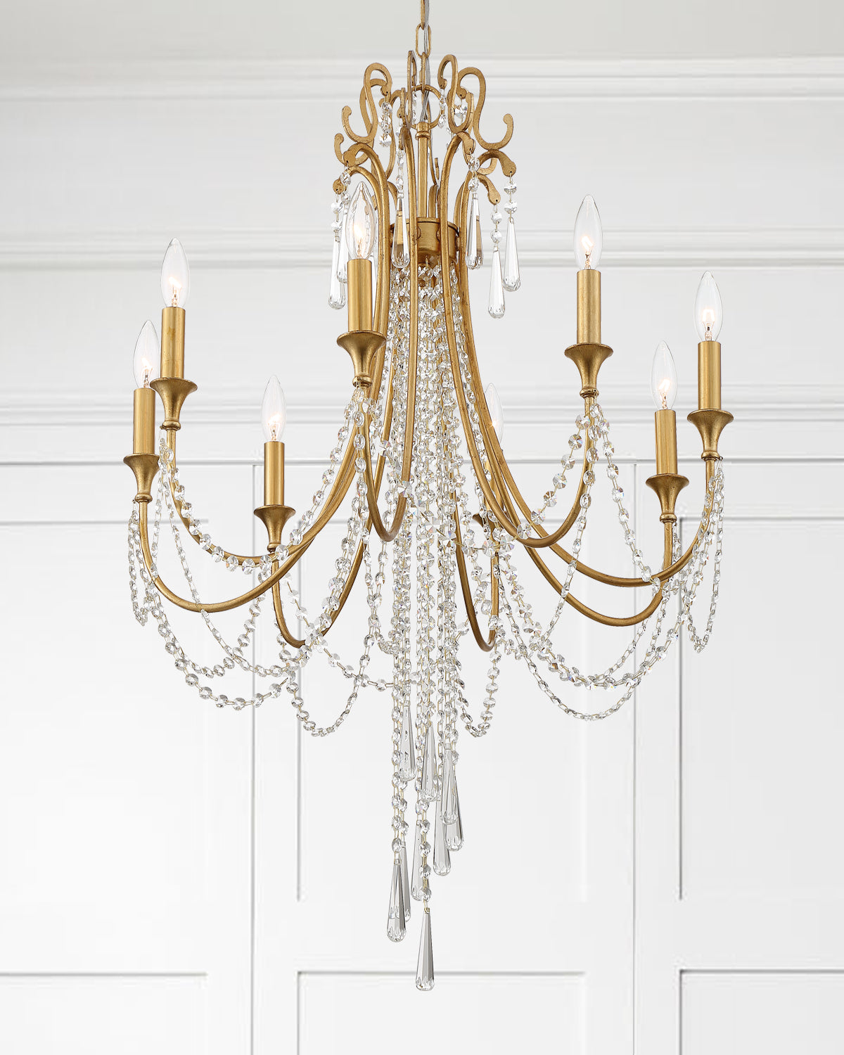 Crystorama - ARC-1908-GA-CL-MWP - Eight Light Chandelier - Arcadia - Antique Gold