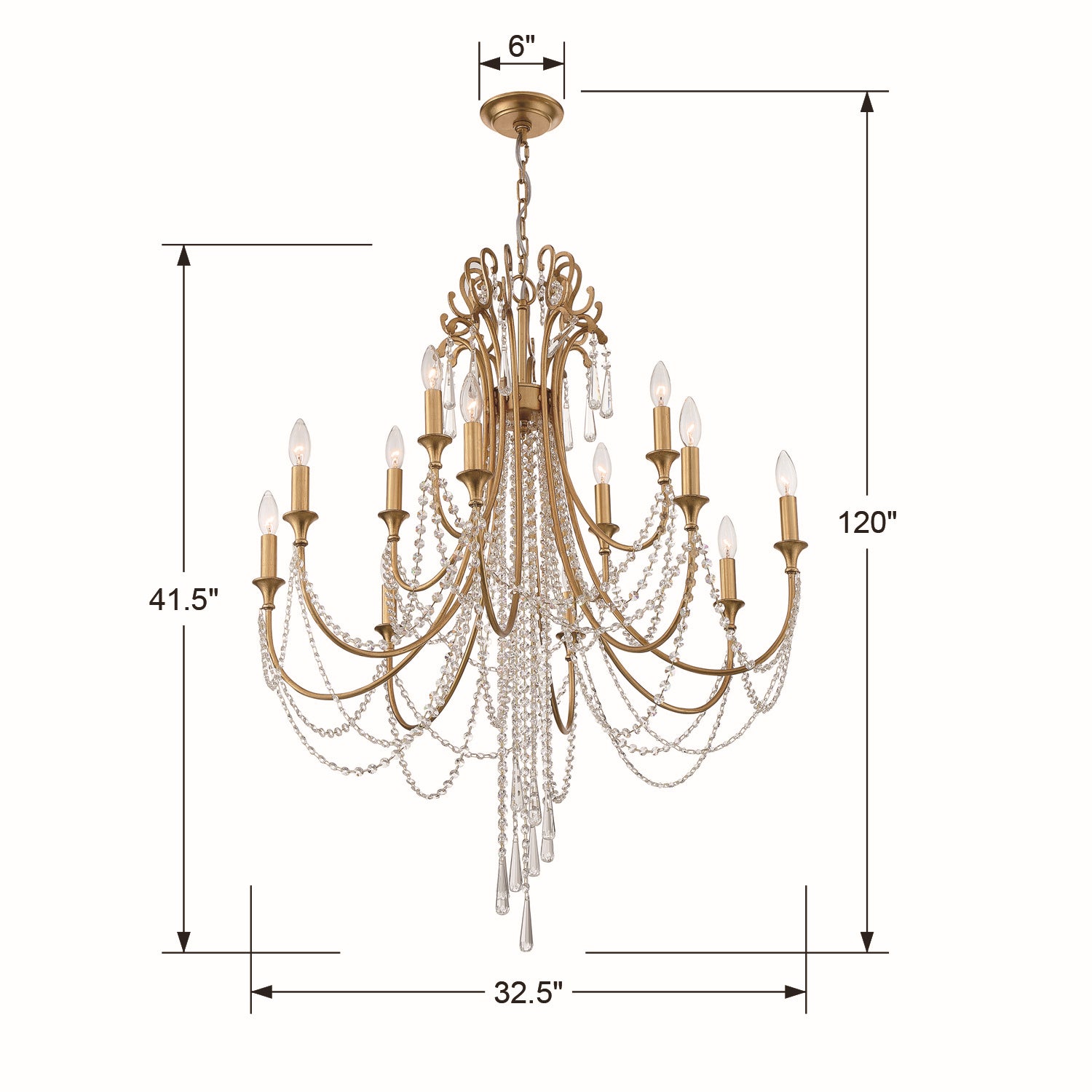 Crystorama - ARC-1909-GA-CL-MWP - 12 Light Chandelier - Arcadia - Antique Gold