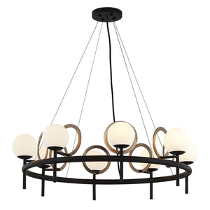 Justice Designs - FSN-4228-OPAL-MBBR - LED Chandelier - Fusion - Matte Black w/ Brass Ring