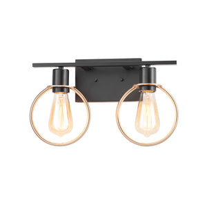 Justice Designs - NSH-8902-MBBR - Two Light Bath Bar - Volta - Matte Black w/ Brass Ring