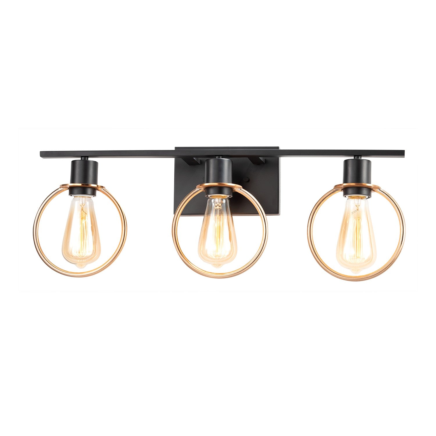 Justice Designs - NSH-8903-MBBR - Three Light Bath Bar - Volta - Matte Black w/ Brass Ring