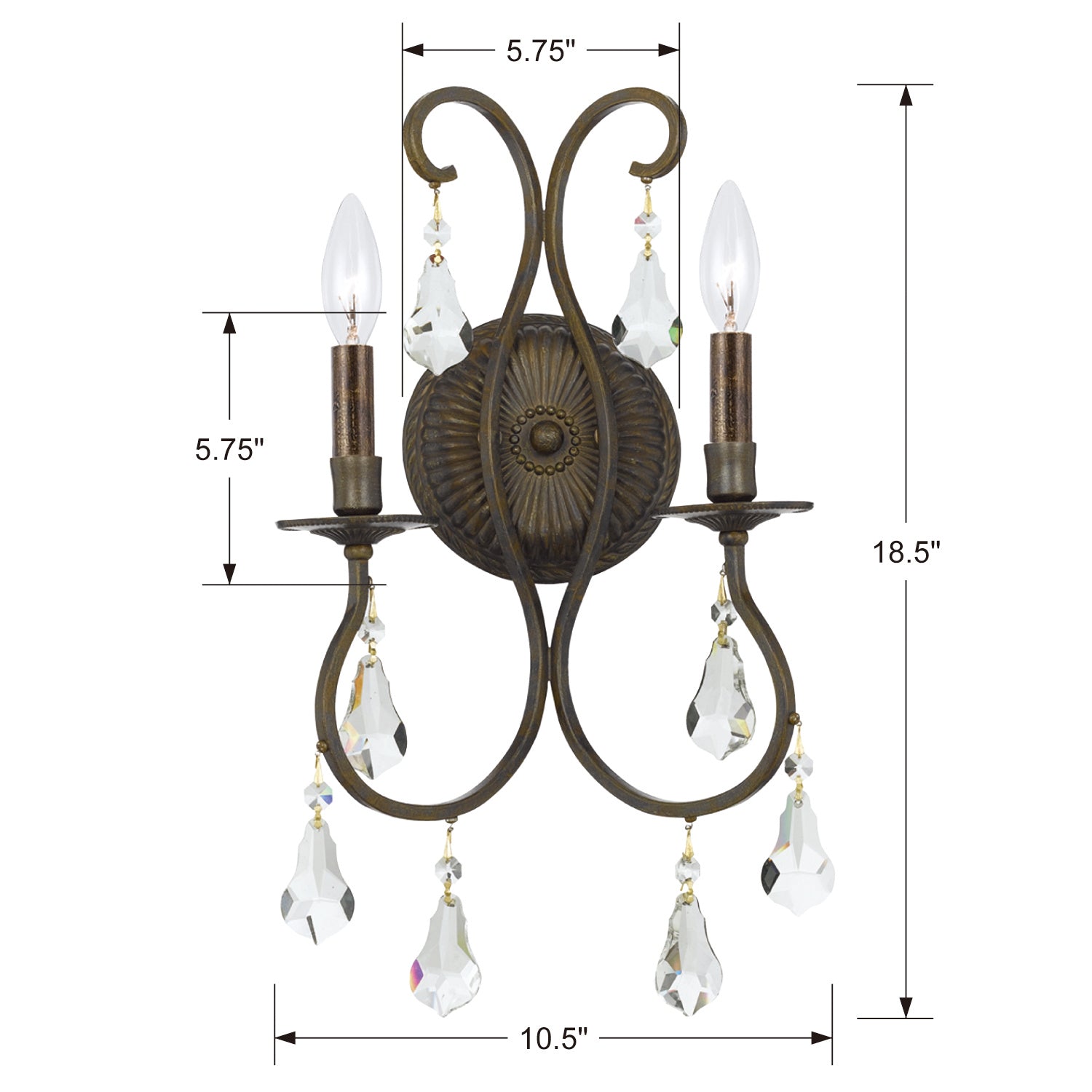 Crystorama - 5012-EB-CL-S - Two Light Wall Sconce - Ashton - English Bronze