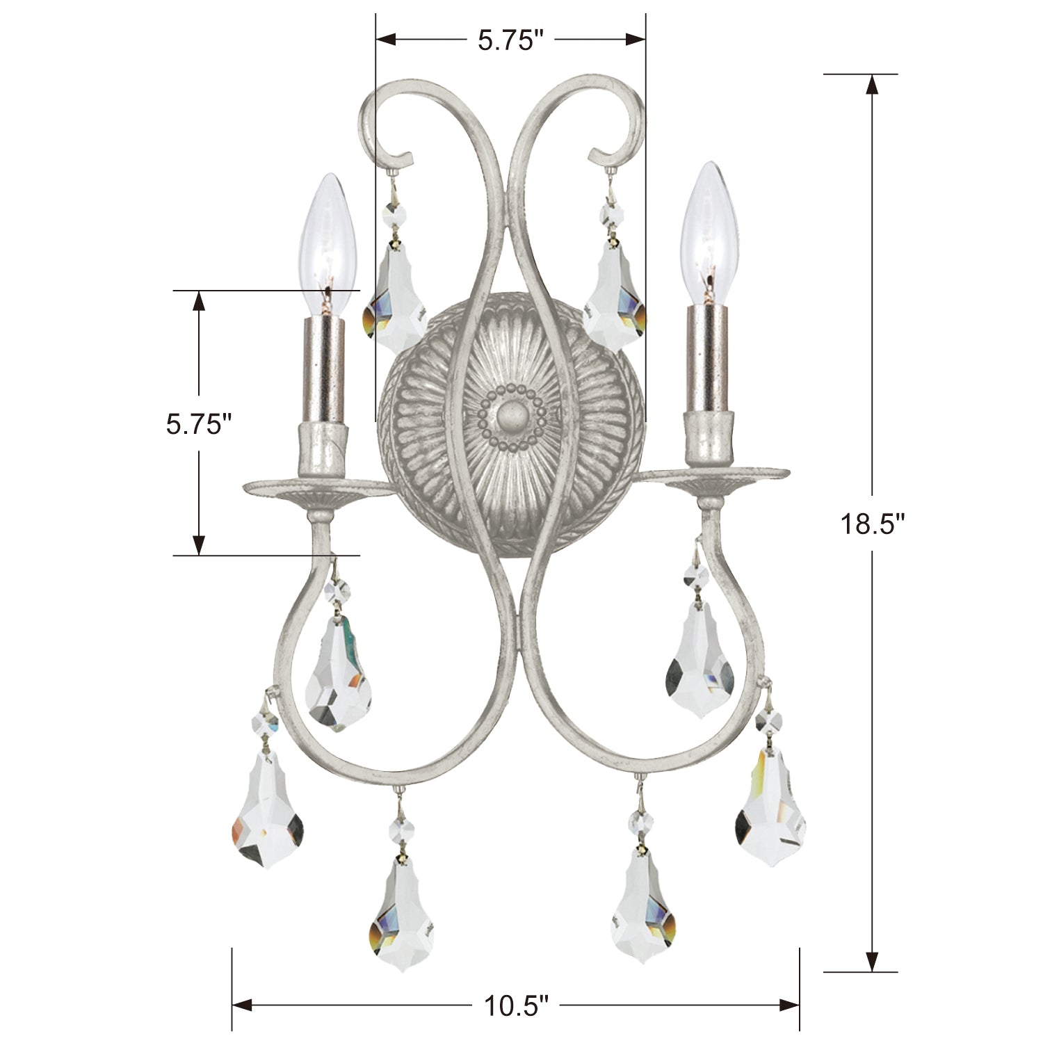 Crystorama - 5012-OS-CL-S - Two Light Wall Sconce - Ashton - Olde Silver