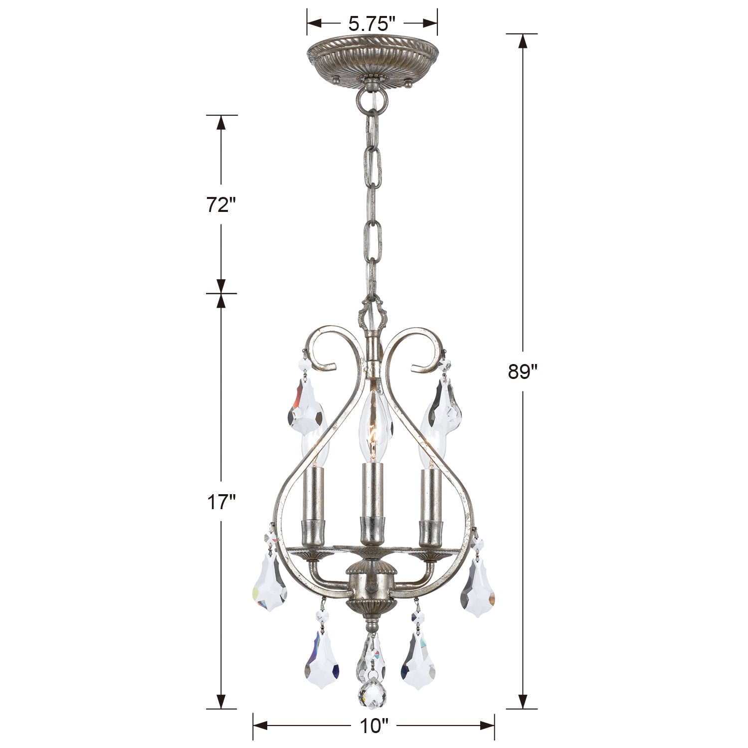 Crystorama - 5013-OS-CL-S - Three Light Mini Chandelier - Ashton - Olde Silver