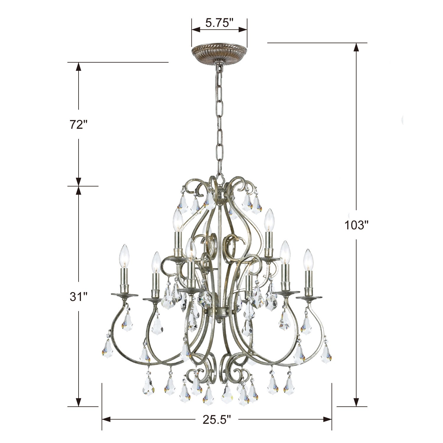 Crystorama - 5019-OS-CL-S - Nine Light Chandelier - Ashton - Olde Silver