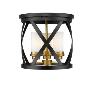 Z-Lite - 481F13-MB-OBR - Three Light Flush Mount - Malcalester - Matte Black / Olde Brass