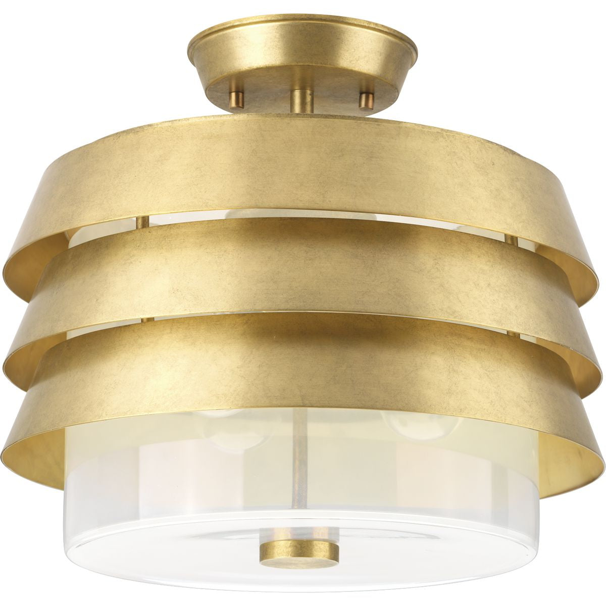 Progress Lighting - P350141-160 - Three Light Semi Flush Mount - Point Dume-Sandbar - Brushed Brass