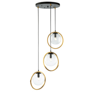 Artcraft - AC10893VB - Three Light Pendant - Lugano - Black & Vintage Brass