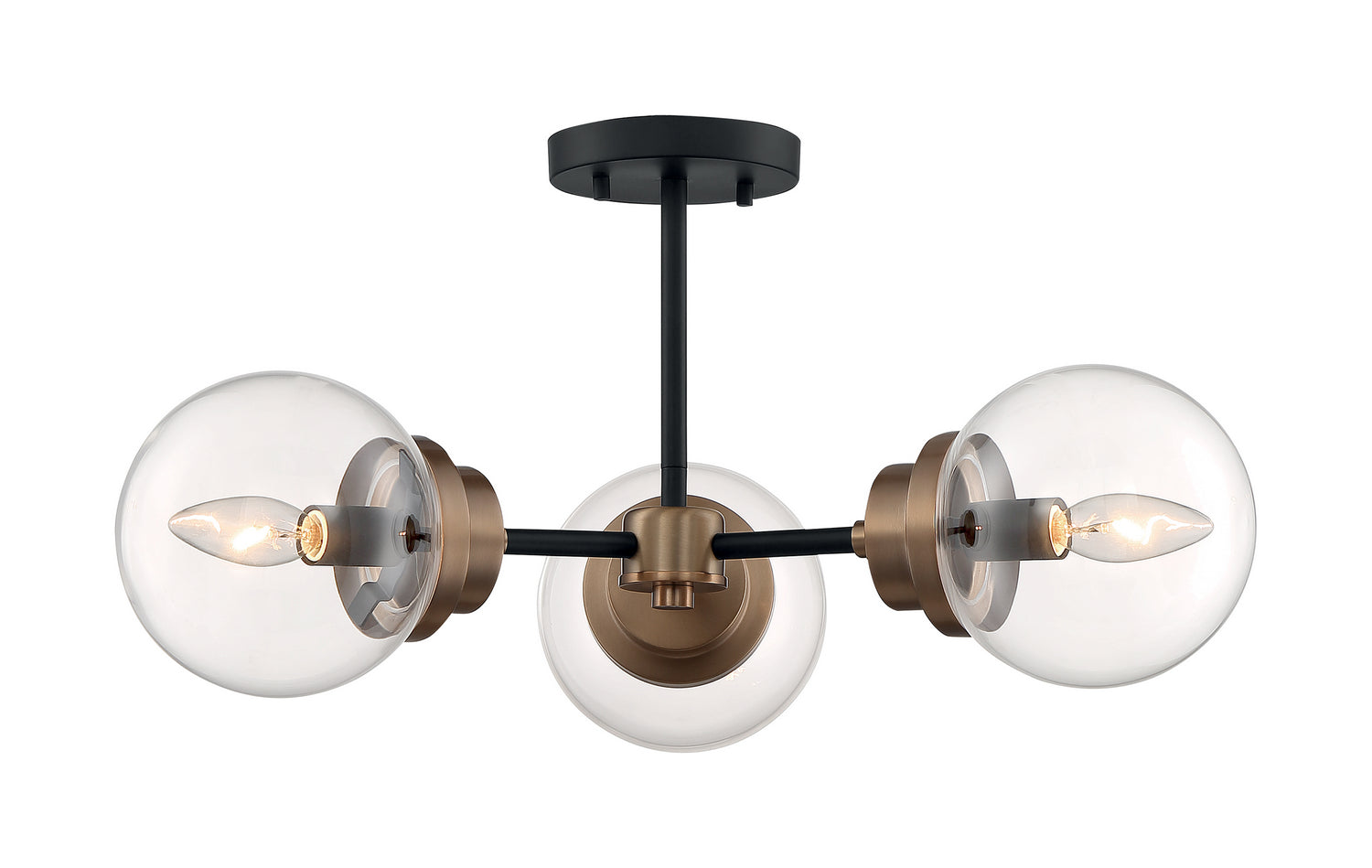 Nuvo Lighting - 60-7123 - Three Light Semi Flush Mount - Axis - Matte Black / Brass Accents