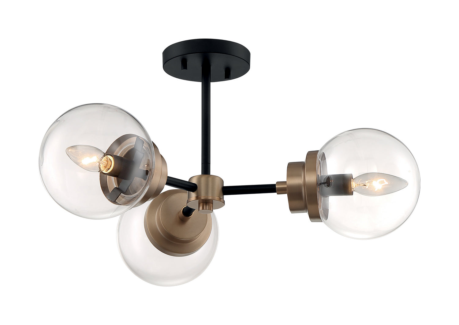 Nuvo Lighting - 60-7123 - Three Light Semi Flush Mount - Axis - Matte Black / Brass Accents