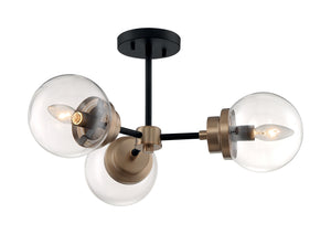 Nuvo Lighting - 60-7123 - Three Light Semi Flush Mount - Axis - Matte Black / Brass Accents