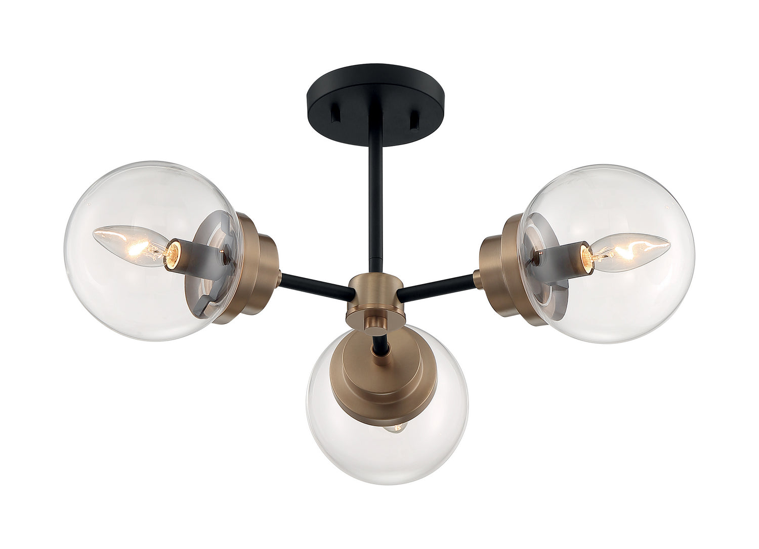 Nuvo Lighting - 60-7123 - Three Light Semi Flush Mount - Axis - Matte Black / Brass Accents