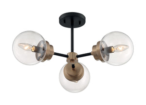 Nuvo Lighting - 60-7123 - Three Light Semi Flush Mount - Axis - Matte Black / Brass Accents