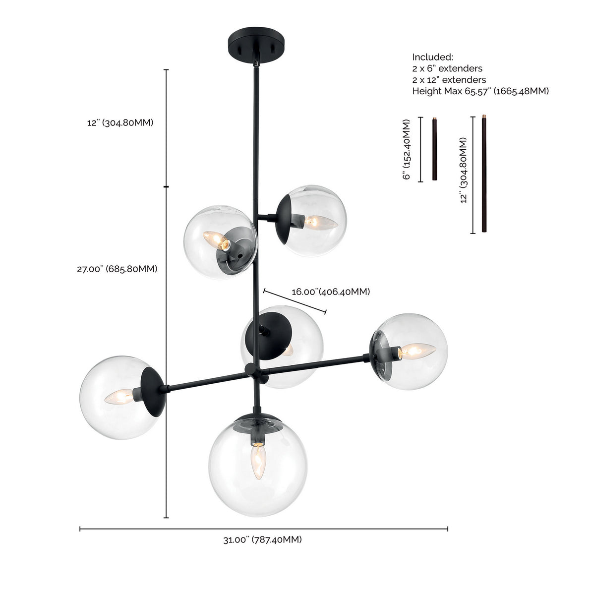 Nuvo Lighting - 60-7135 - Six Light Pendant - Sky - Matte Black