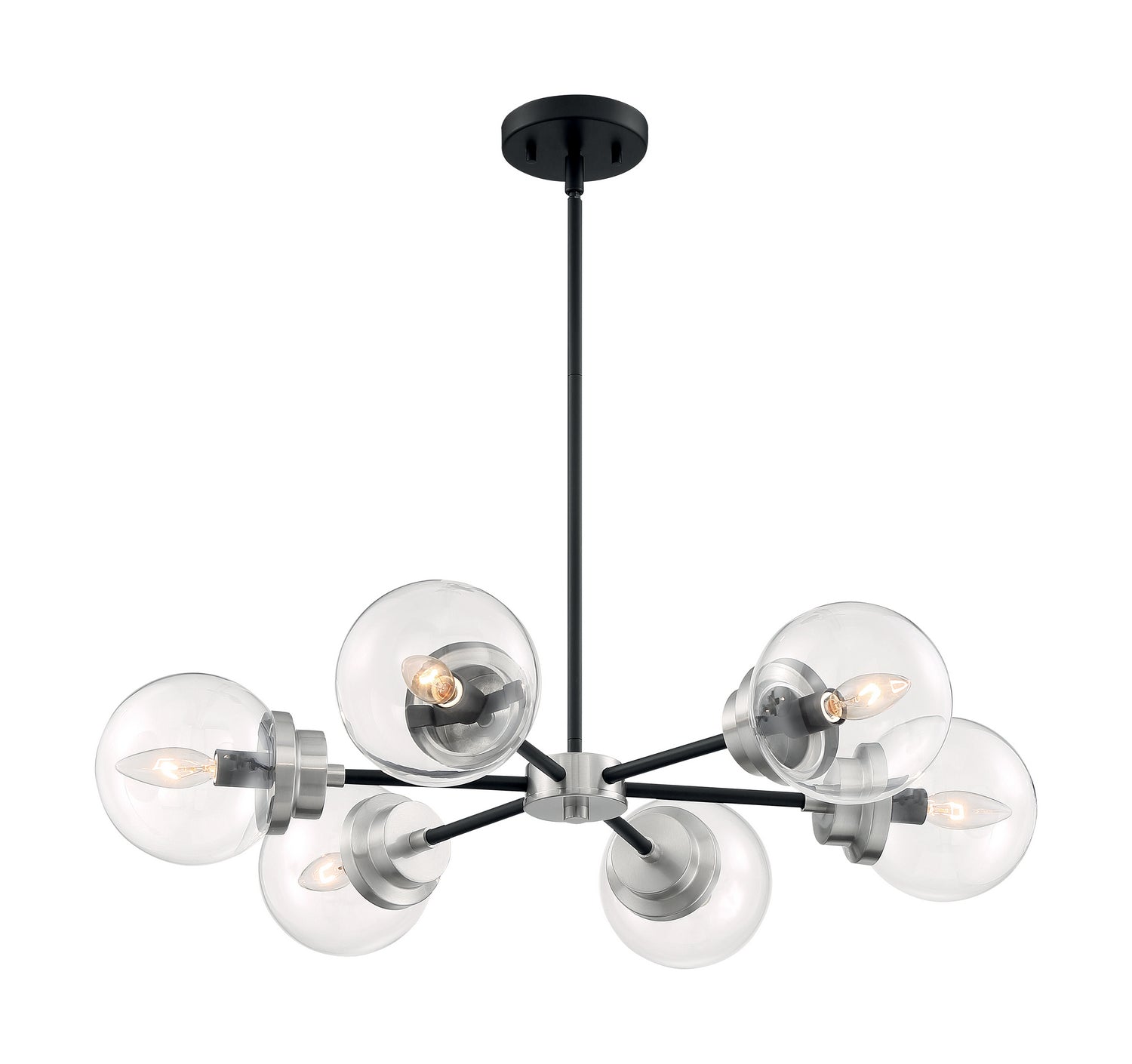 Nuvo Lighting - 60-7136 - Six Light Chandelier - Axis - Matte Black / Brushed Nickel Accents