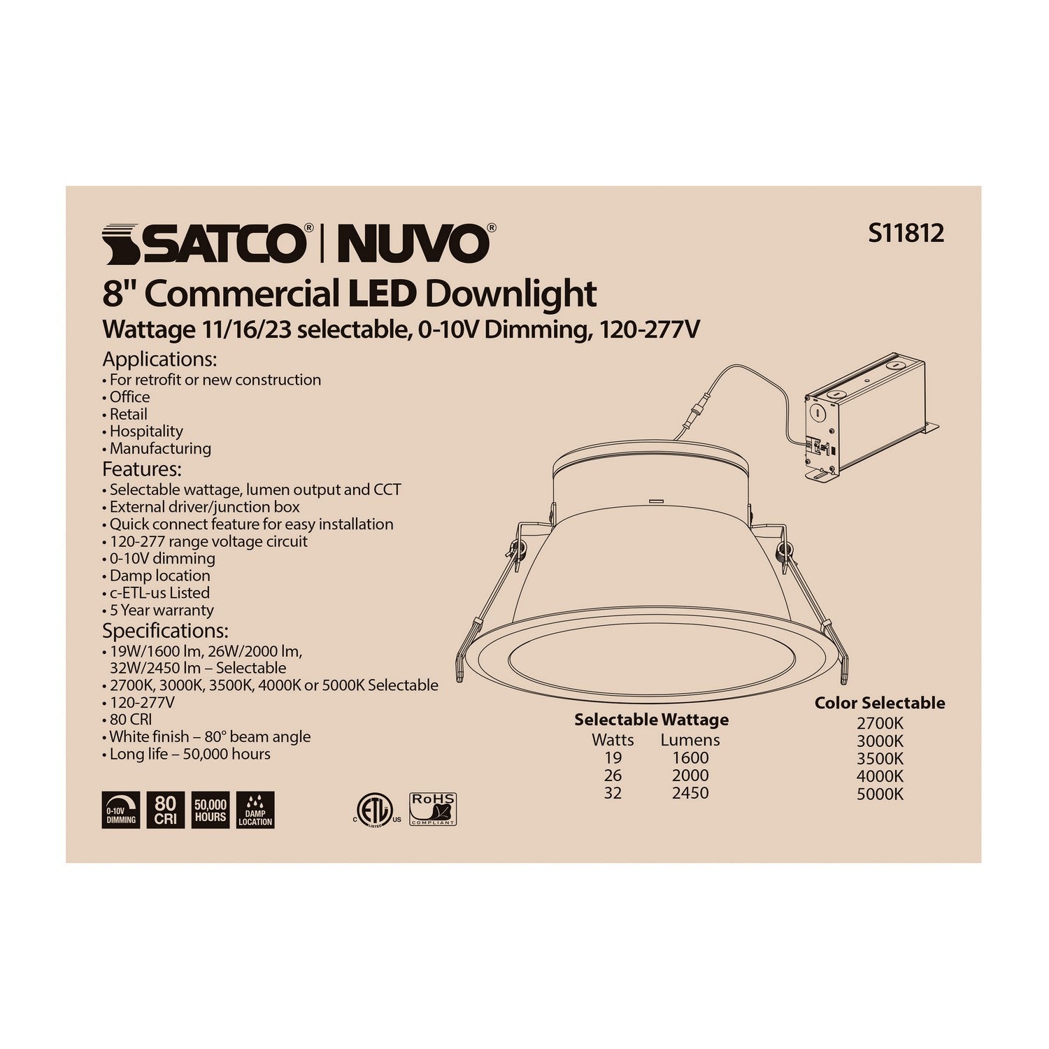 Satco - S11812 - LED Downlight - White