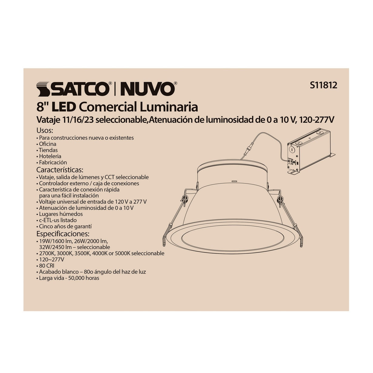 Satco - S11812 - LED Downlight - White