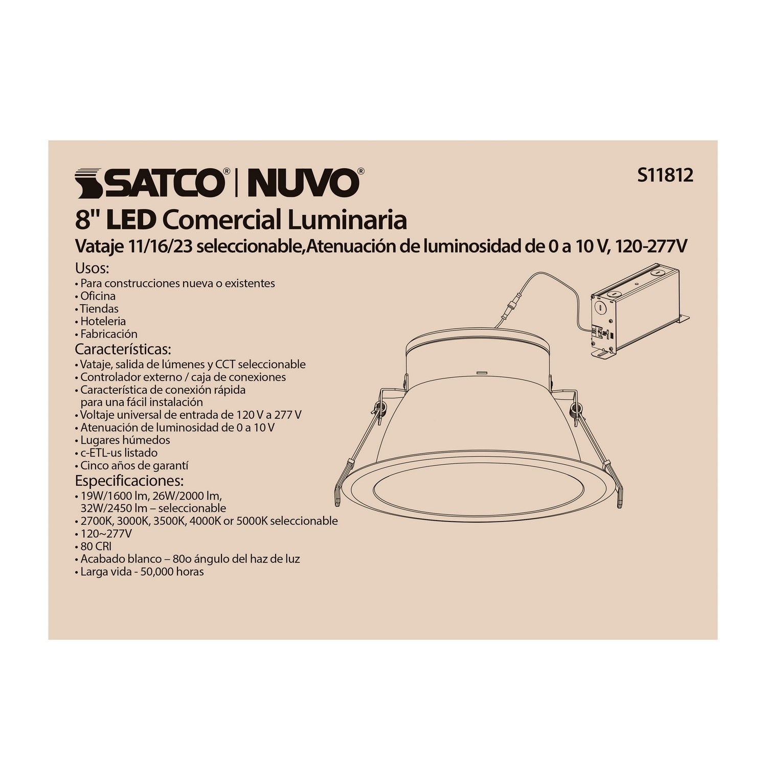 Satco - S11812 - LED Downlight - White