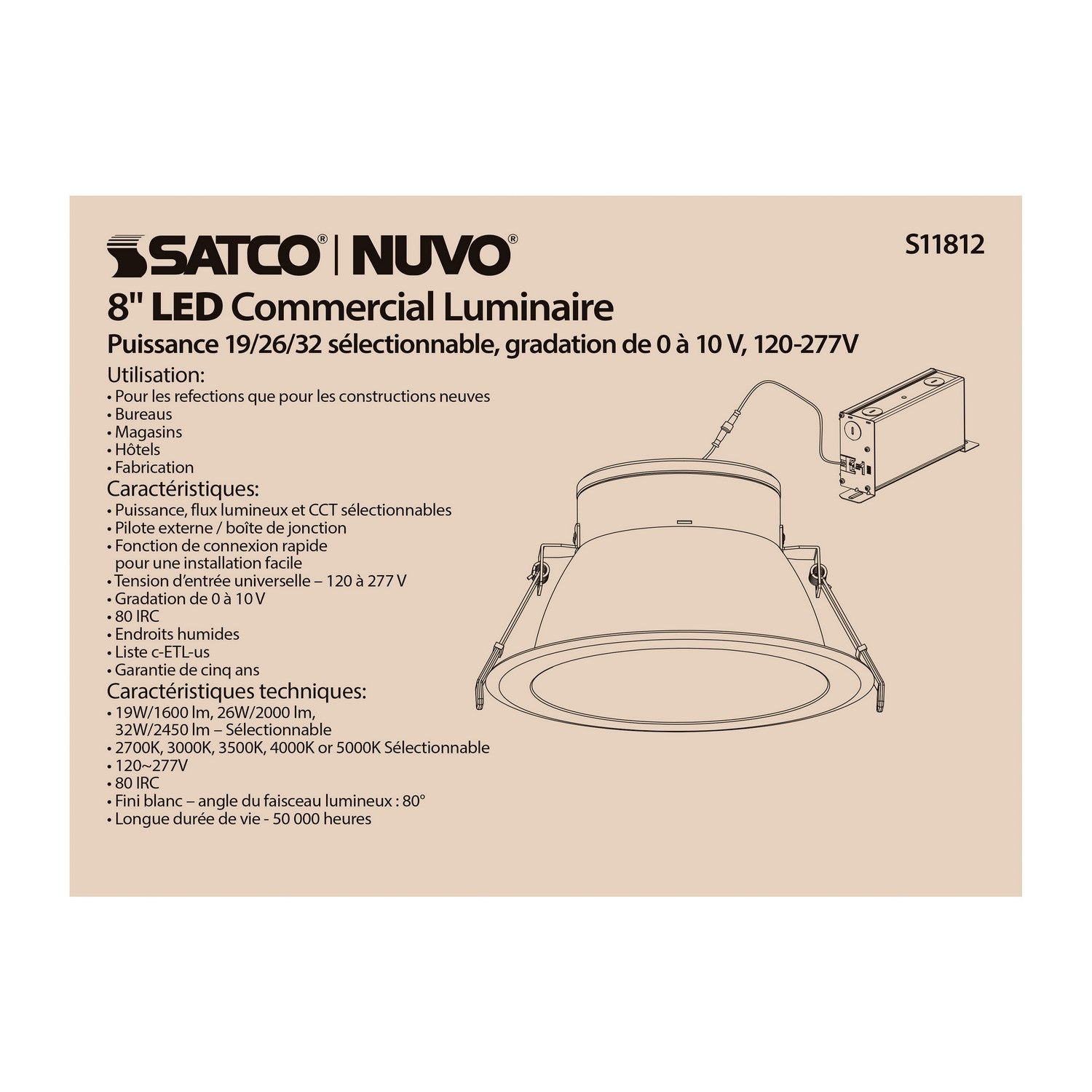 Satco - S11812 - LED Downlight - White