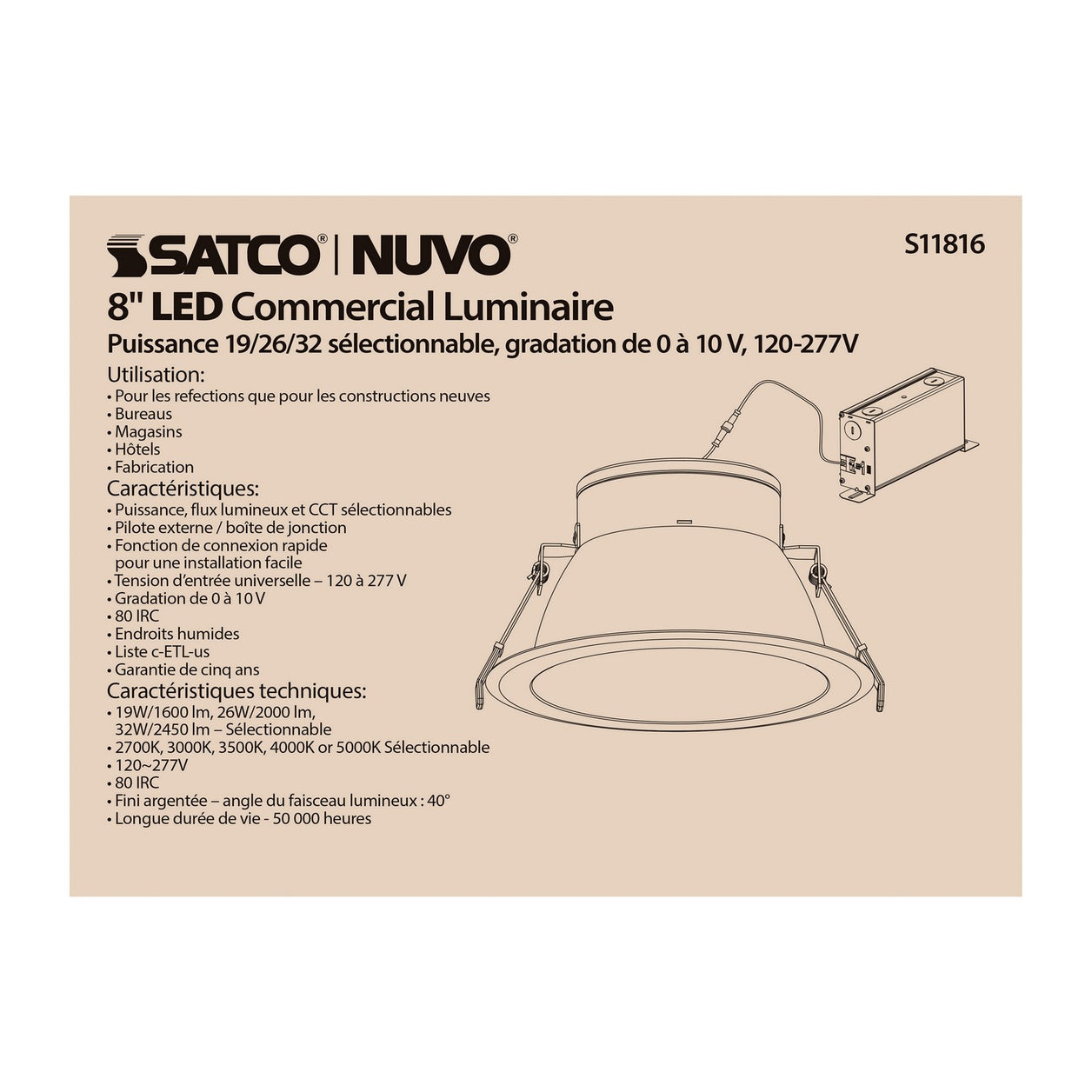 Satco - S11816 - LED Downlight - Silver