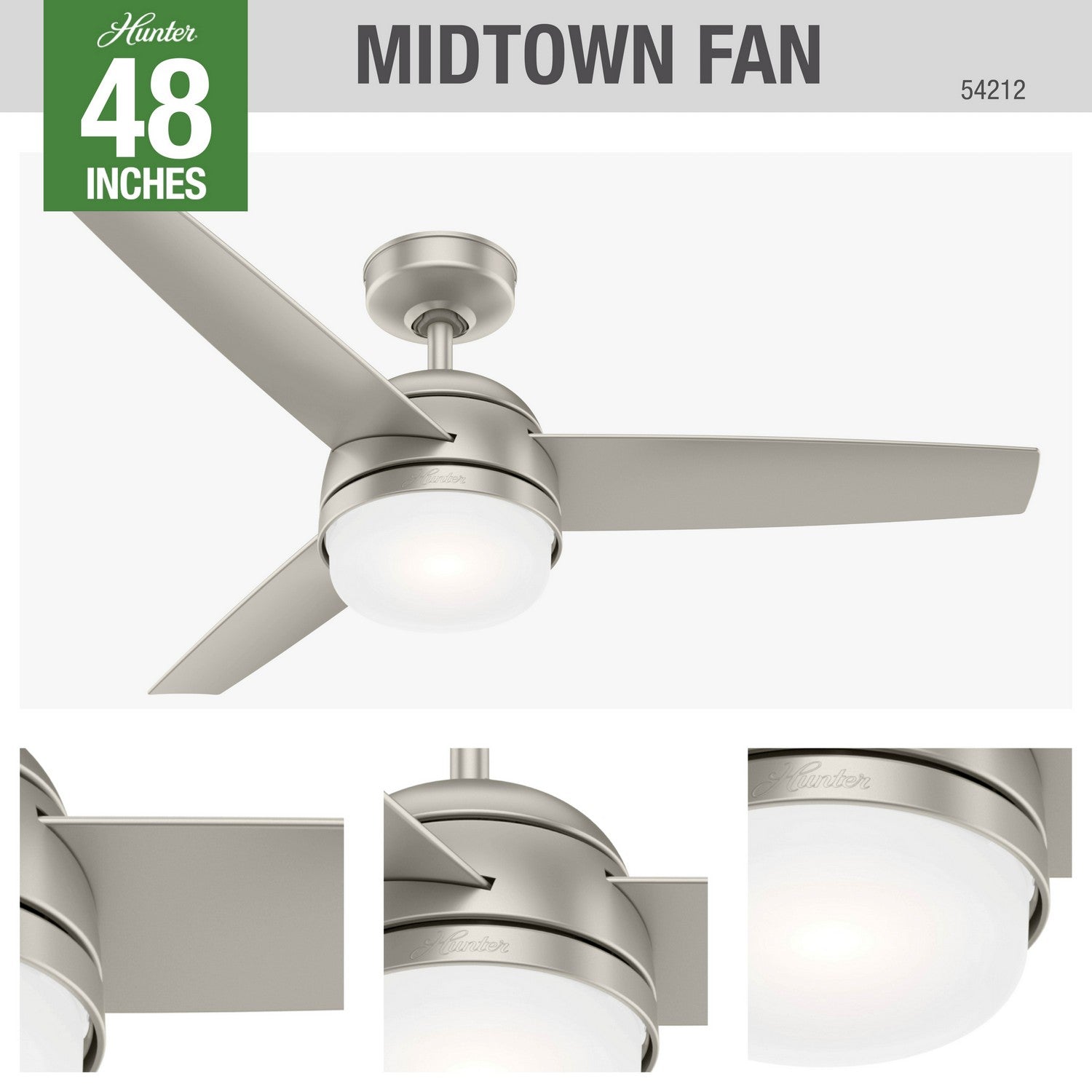 Hunter - 54212 - 48" Ceiling Fan - Midtown - Matte Nickel