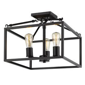 Golden - 2072-SF BLK - Three Light Semi-Flush Mount - Wesson - Matte Black