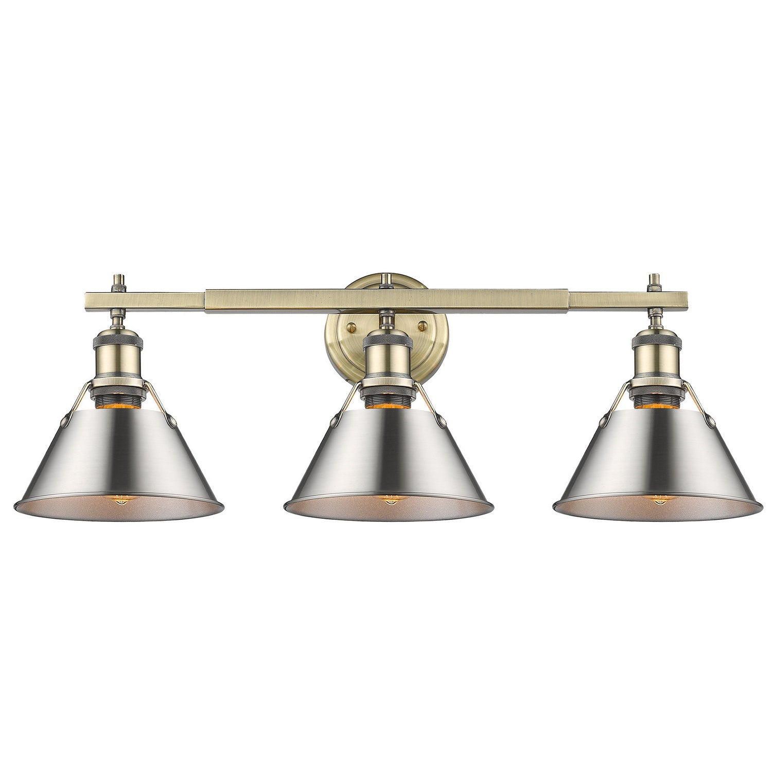 Golden - 3306-BA3 AB-PW - Three Light Bath Vanity - Orwell AB - Aged Brass