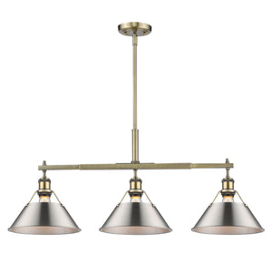 Golden - 3306-LP AB-PW - Three Light Linear Pendant - Orwell AB - Aged Brass