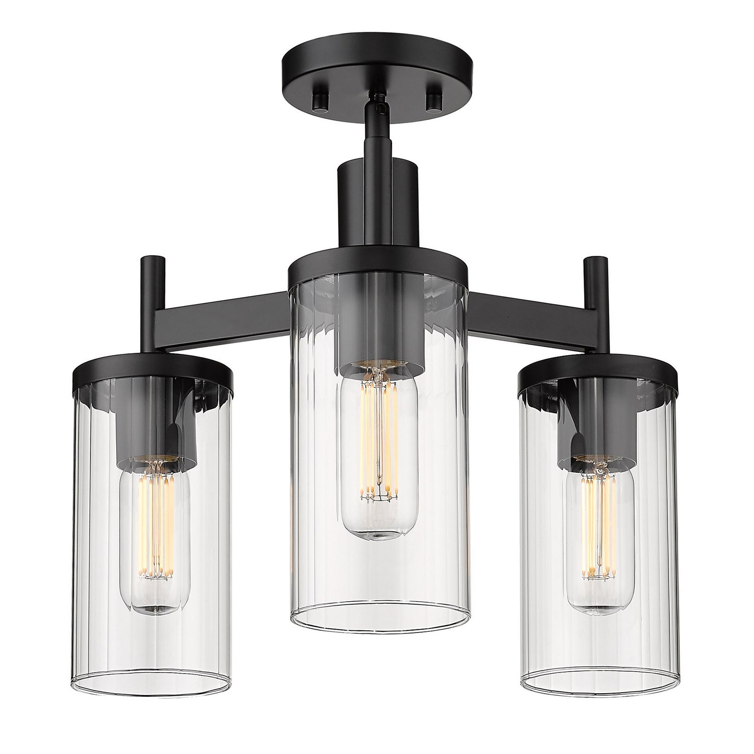 Golden - 7011-3SF BLK-CLR - Three Light Semi-Flush Mount - Winslett BLK - Matte Black