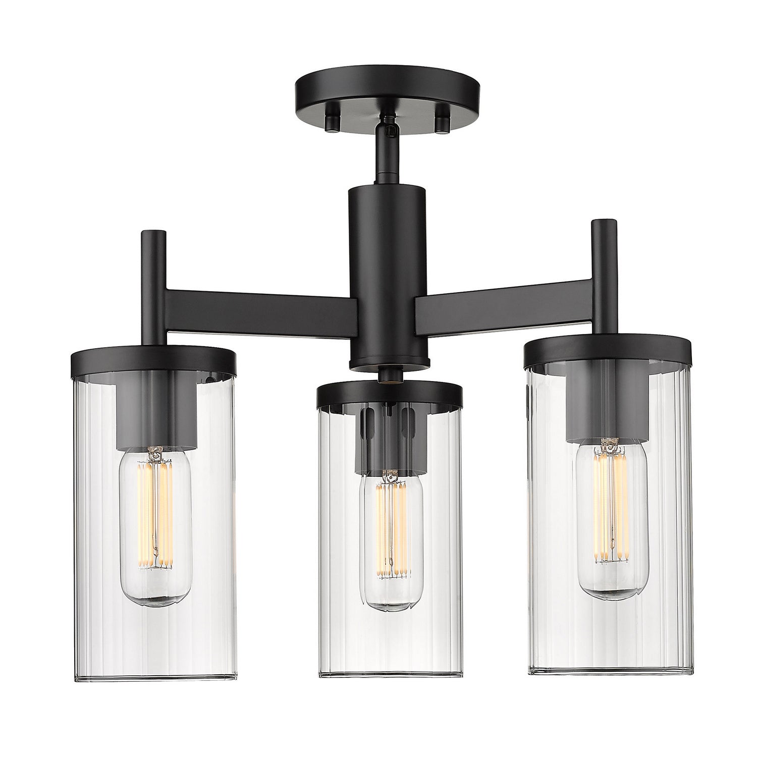 Golden - 7011-3SF BLK-CLR - Three Light Semi-Flush Mount - Winslett BLK - Matte Black