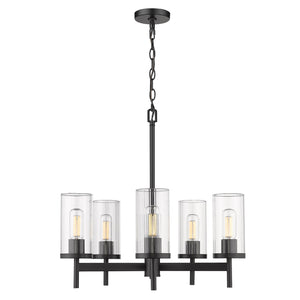 Golden - 7011-5 BLK-CLR - Five Light Chandelier - Winslett BLK - Matte Black