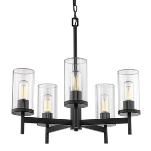 Golden - 7011-5 BLK-CLR - Five Light Chandelier - Winslett BLK - Matte Black