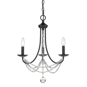 Golden - 7644-M3 BLK - Three Light Mini Chandelier - Mirabella - Matte Black