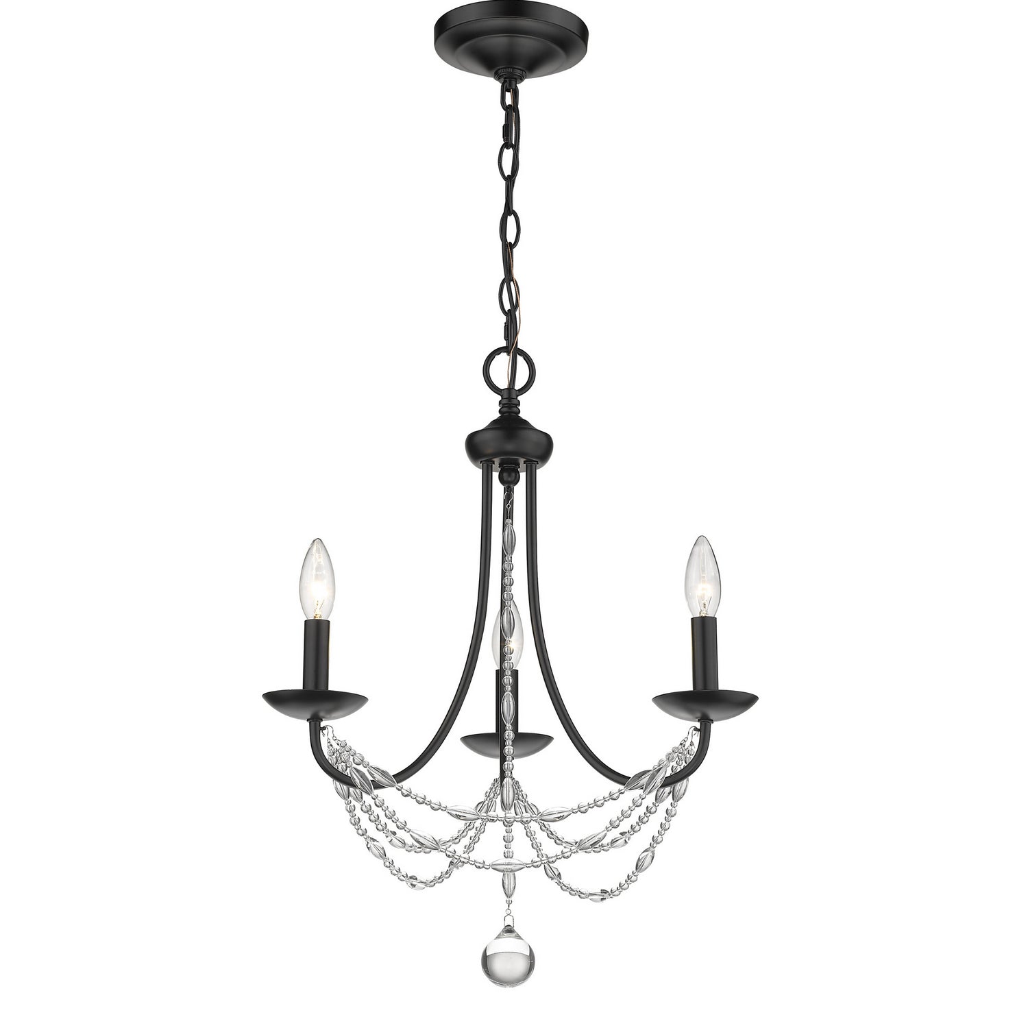 Golden - 7644-M3 BLK - Three Light Mini Chandelier - Mirabella - Matte Black