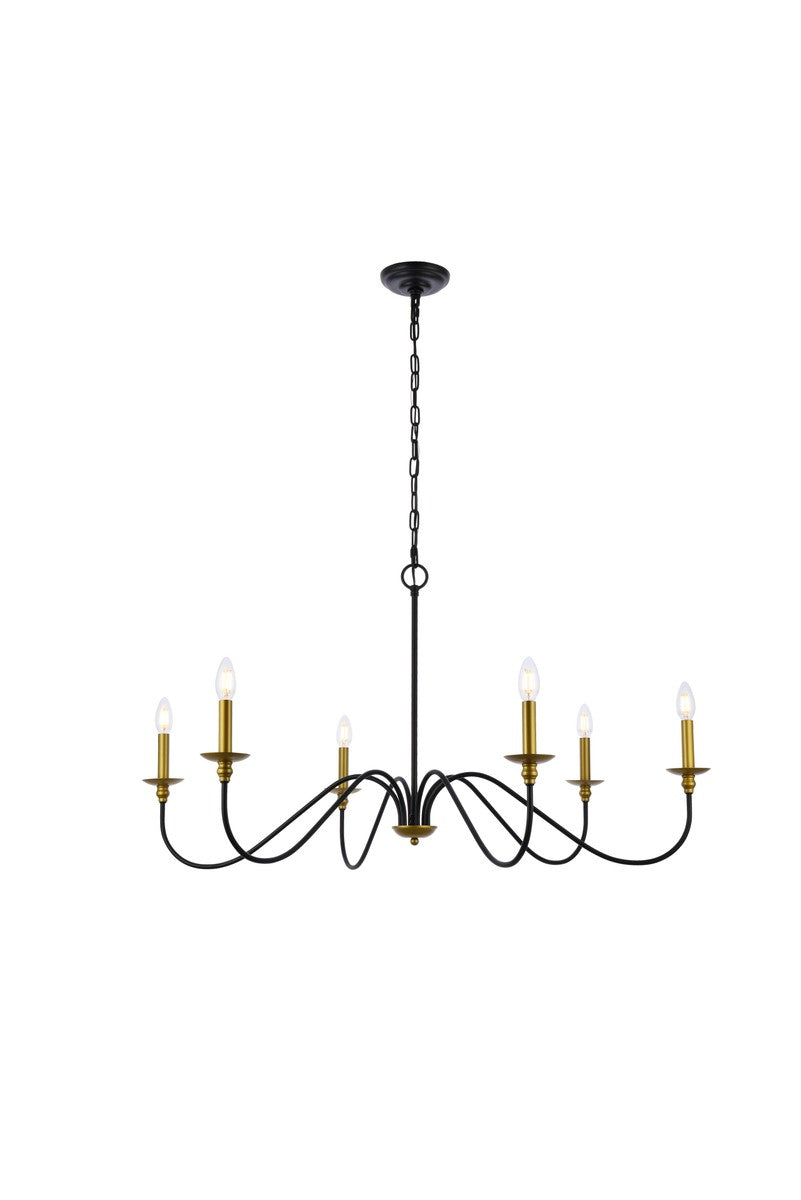 Elegant Lighting - LD5056D42BRB - Six Light Chandelier - Rohan - Brass And Black