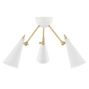 Mitzi - H441603-AGB/WH - Three Light Semi Flush Mount - Moxie - Aged Brass/Soft Off White