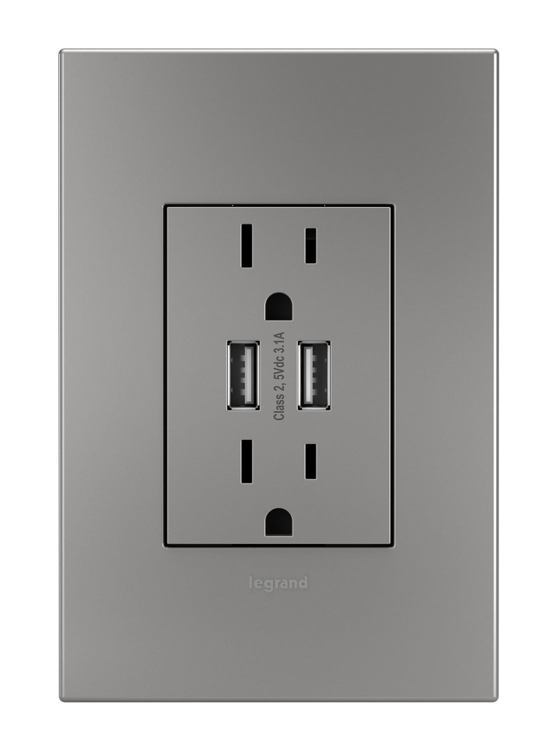 Legrand - ARTRUSB153M4WP - Dual Usb Plus-Size Outlet Combo With Matching Wall Plate - Adorne - Magnesium